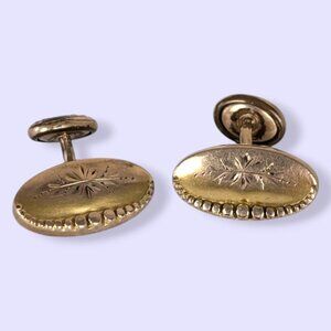 Antique Floral Etched Fixed Bean Back Cufflinks